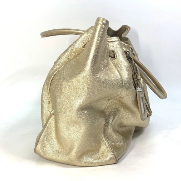 PRADA Shoulder Bag Logo fringe bag drawstring Tote Bag Leather Gold - Picture 4 of 13